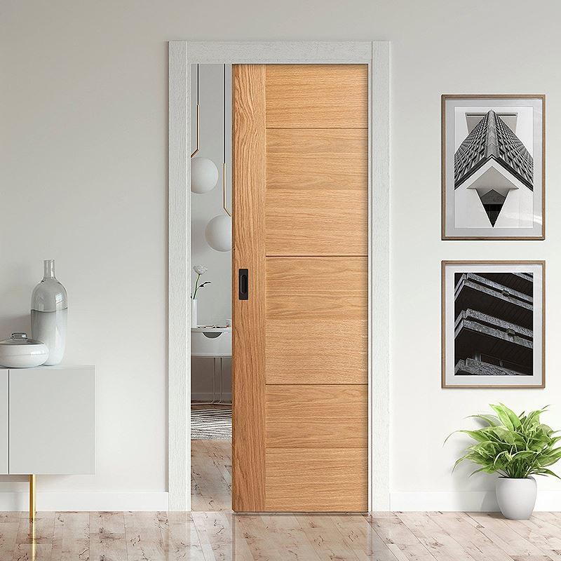 Koka paneļu gatavās kabatas bīdāmās durvis